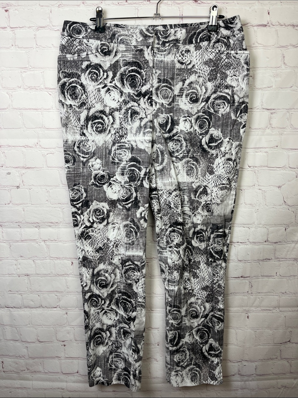 Rafaella Black and White Rose Print Pants